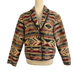 Southwestern Geometric Tapestry Blazer Jacket Womens Small Button Front Retro